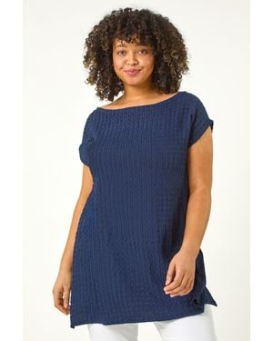 Roman Curve Textured Short Sleeve T-Shirt - Blue