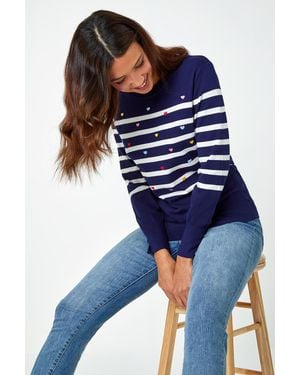Roman Heart Embroidered Stripe Jumper - Blue