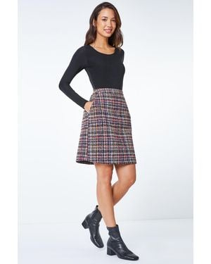 Roman Textured Check Mini A Line Skirt - Multicolour