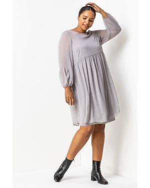 Roman Curve Chiffon Spot Smock Dress - Grey