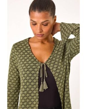 Roman Metallic Knit Tie Front Cardigan - Green