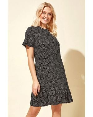 Roman Spot Print Frill Hem Dress - Black