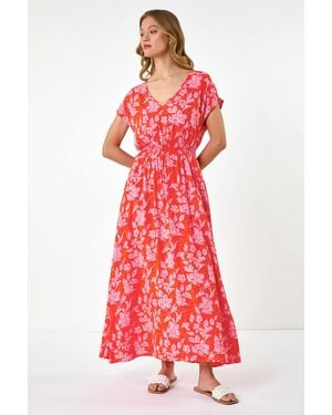 Roman Floral Print Shirred Maxi Dress