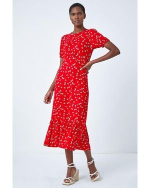 Roman Ditsy Floral Print Midi Dress - Red
