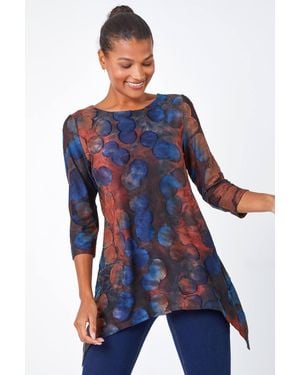 Lilly-and-Hope Cotton Blend Spot Print Stretch Top - Blue