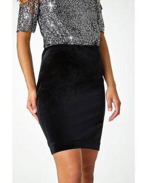 Roman Velvet Knee Length Pencil Skirt - Black