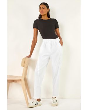 Roman Seam Detail Cropped Stretch Trouser - Natural