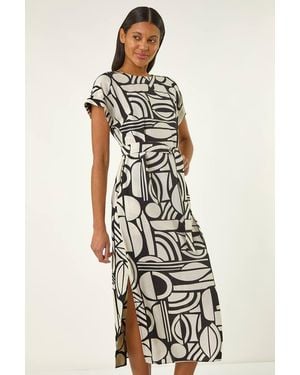Roman Geometric Textured Midi Dress - White