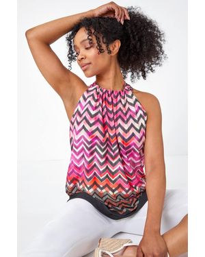Roman Petite Zig Zag Print Halterneck Top - Pink