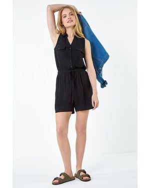 Roman Button Through Utility Playsuit - Black