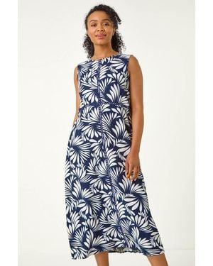 Roman Petite Tropical Trim Midi Dress - Blue