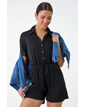 Roman Ribbed Stretch Playsuit - Blue