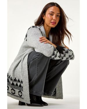Roman Patterned Knit Cardigan - Grey