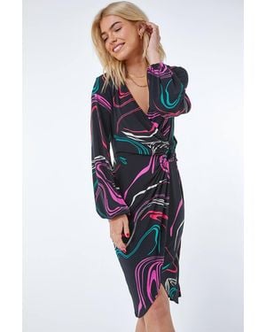 D.u.s.k Swirl Print Ring Buckle Ruched Wrap Dress - Blue