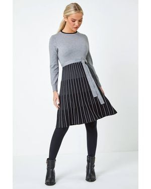 Roman Petite Knitted Fit & Flare Dress - Blue