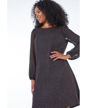 Roman Petite Sheer Detail Sparkle Dress - Blue