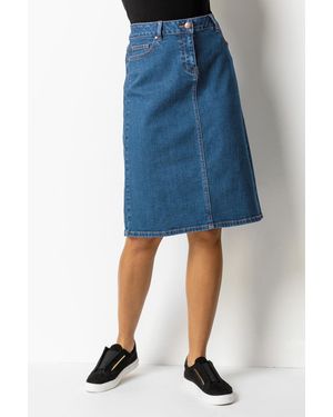 Roman Cotton Denim Stretch A Line Skirt - Blue