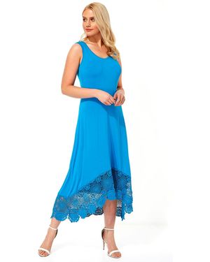 Roman Crochet Hem Stretch Midi Dress - Blue