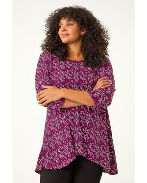 Roman Curve Textured Floral Tunic - Purple