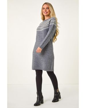 Roman Petite Fairisle Knit Jumper Dress - Blue
