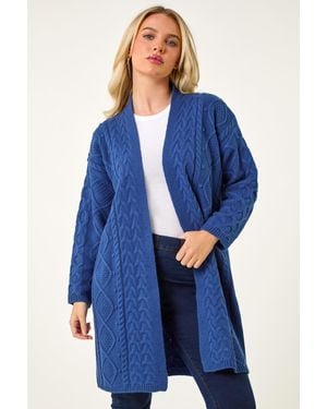 Roman Petite Longline Cable Knit Cardigan - Blue