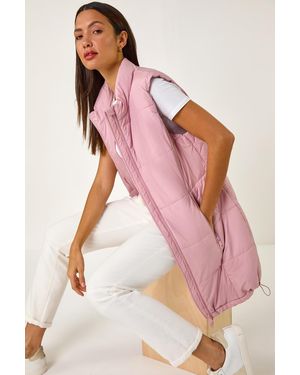 Roman Quilted Zip Detail Longline Gilet - Pink