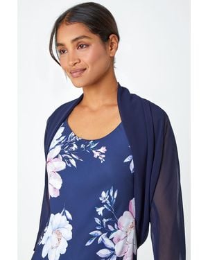 Roman Ruched Hem Chiffon Bolero - Blue