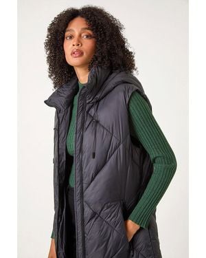 Roman Longline Quilted Hooded Gilet - Grey
