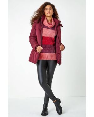 Roman Chenille Striped Cowl Neck Jumper - Red