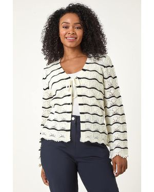 Roman Petite Stripe Knitted Tie Cardigan - White