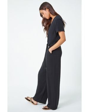 Roman Petite Linen Blend Jumpsuit - Blue
