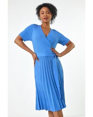 Roman Petite Wrap Knitted Dress - Blue