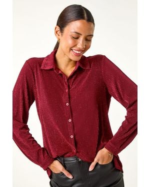 Roman Glitter Button Through Stretch Blouse - Red