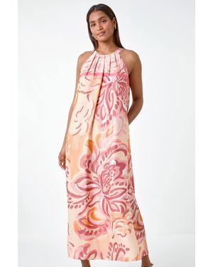 Roman Abstract Print Pocket Trapeze Dress - White