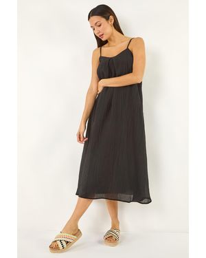 Roman Textured Pleat Midi Dress - Black