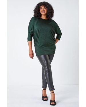 Roman Curve Glitter Stripe Blouson Stretch Top - Green
