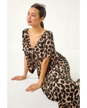 Roman Animal Print Boho Maxi Dress - Black