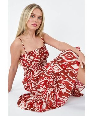 Roman Petite Aztec Strappy Shirred Dress