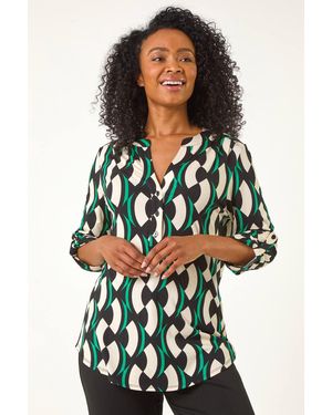 Roman Petite Geometric Print Button Up Shirt - Green