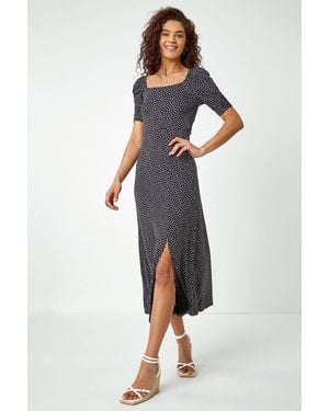 Roman Polka Dot Print Midi Dress - Black
