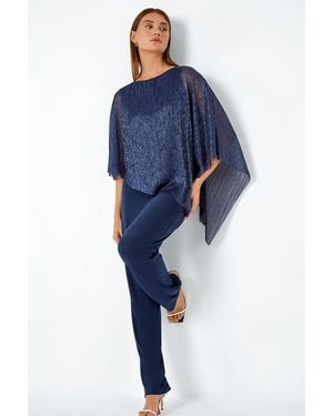 Roman Metallic Overlay Stretch Jumpsuit - Blue