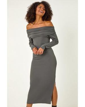 D.u.s.k Off The Shoulder Stretch Bardot Midi Dress - Grey