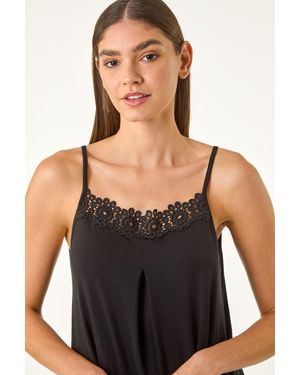 Roman Lace Trim Cami Stretch Top - Black