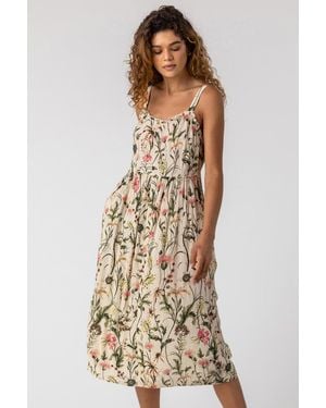 Roman Floral Print Button Down Sun Dress - White