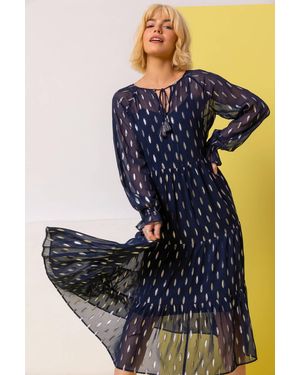 D.u.s.k Foil Print Shimmer Chiffon Tiered Dress - Blue