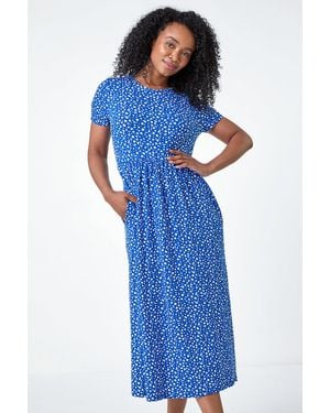 Roman Petite Spot Print Stretch Midi Dress - Blue