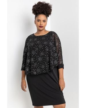 Roman Curve Foil Print Overlay Dress - Metallic