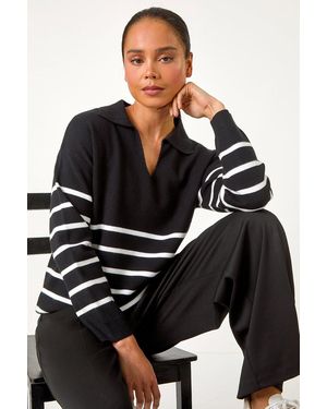 Roman Petite Stripe Collared Knit Jumper - Black