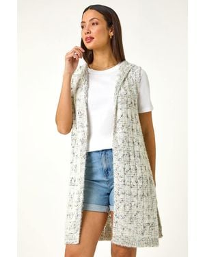 Roman Textured Fluffy Knit Hooded Gilet - White