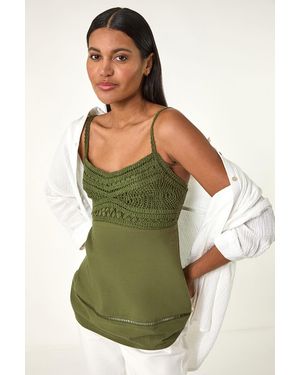Roman Crochet V-Neck Cami Top - Green